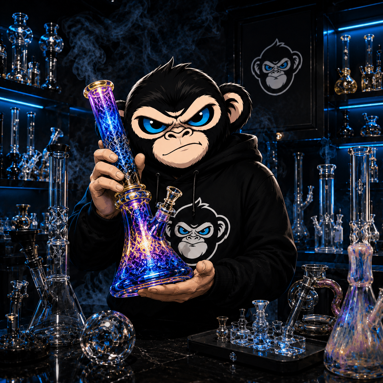 Bong de vidrio exótico con luz neón